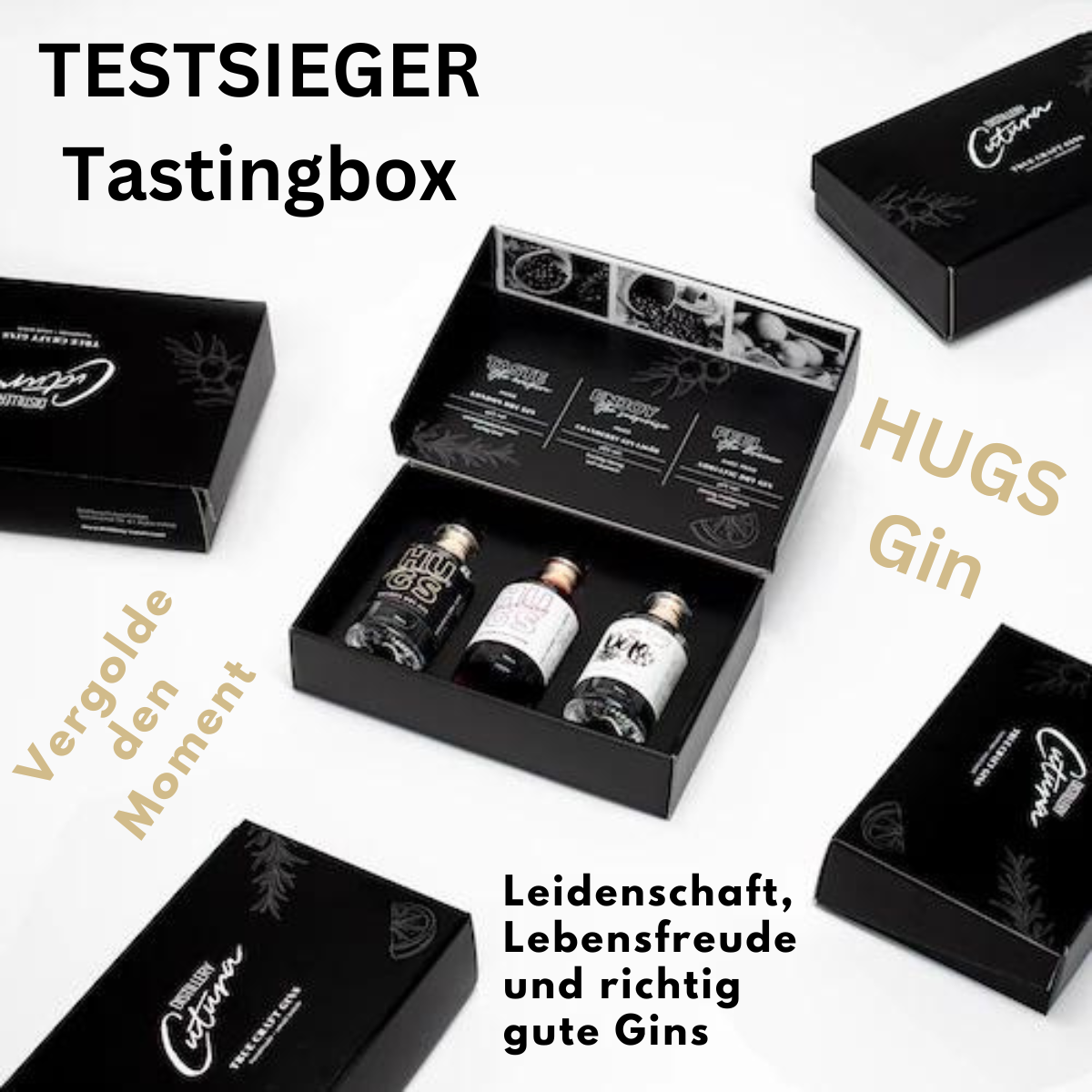 HUGS - Testsieger Gin – x 0,1l) Tastingbox ENJOY & (3 HELP