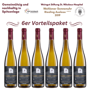 Vorteilspaket Wehlener Sonnenuhr 6 Flaschen  Riesling Auslese Jahrgang 2019 Weingut Stiftung St. Nikolaus-Hospital