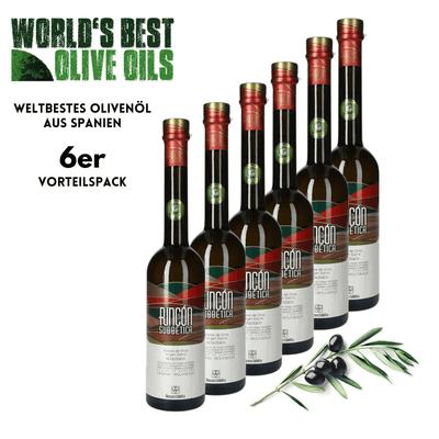 Weltbestes Olivenöl Rincon de la Subbetica im 6 Flaschen Vorteilspaket. Bio Olivenöl in herausragender Qualität aus Andalusien. Gesund und hervorragend ausgewogener Geschmack.