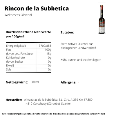 Rincon de la Subbetica Bio-Olivenöl -12,90€  Testsieger weltbestes Olivenöl (0,5l)