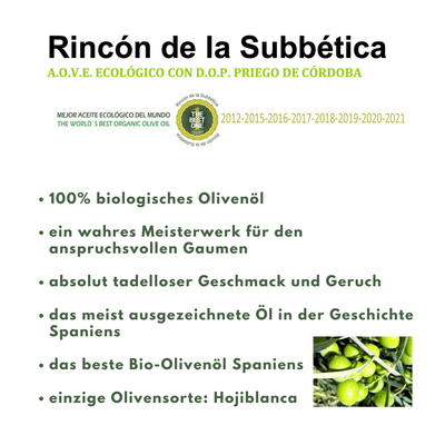 Rincon de la Subbetica Bio Olivenöl - 59,90€  6 Flaschen Vorteilspack Testsieger weltbestes Olivenöl (3l)